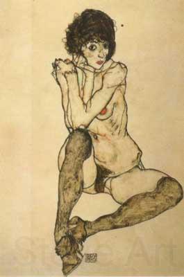 Egon Schiele Seated Female Nude,Elbows Resting on Right Knee (mk12) Norge oil painting art